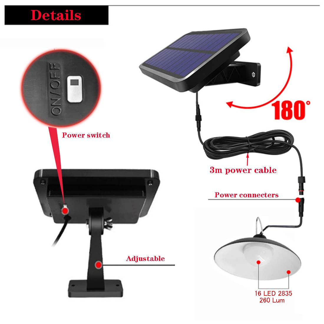 Solar Pendant Lights IP65 Waterproof Dusk to Dawn with Remote Controller L1951