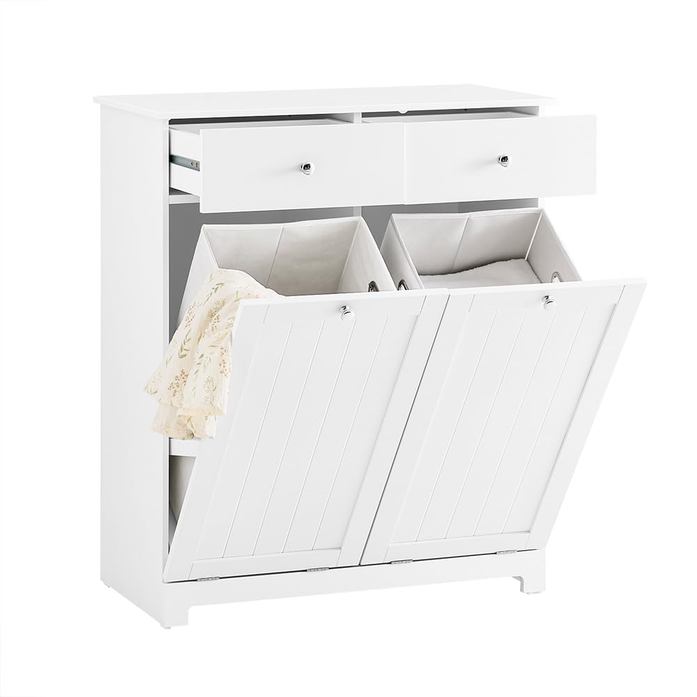 White Laundry Hamper Cabinet with 2 Baskets Q446592