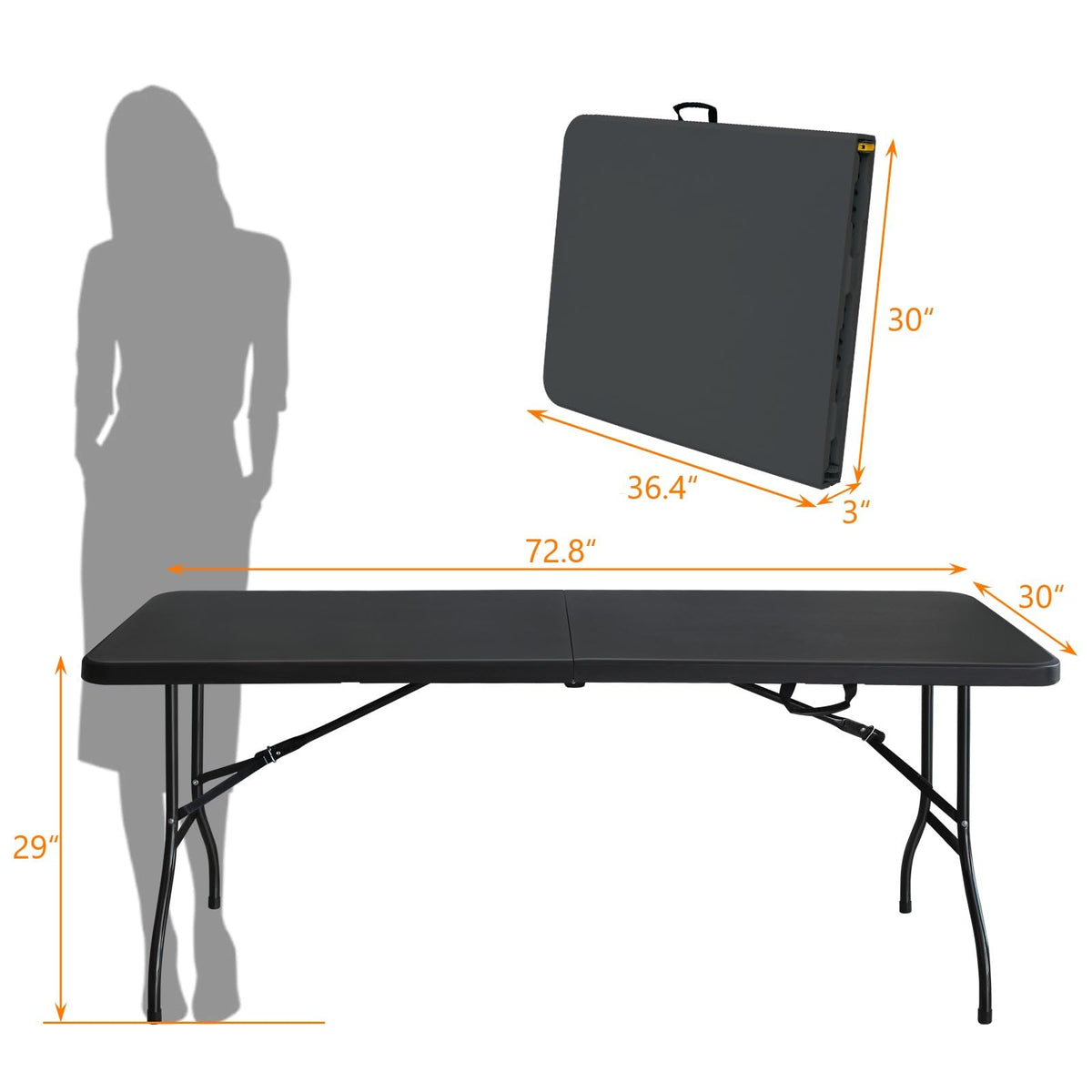 6 FT Black Folding Table with Carry Handle N308130