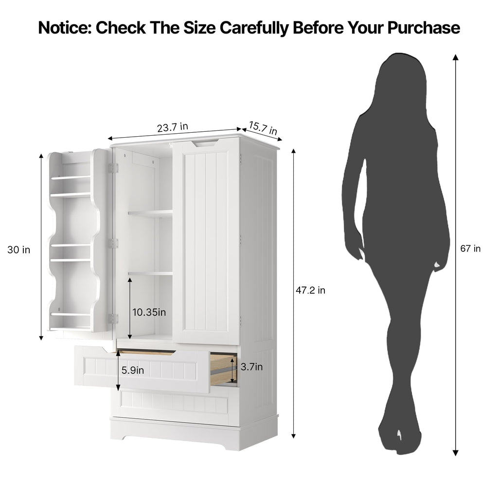 White Pantry Cabinet with 2 Drawers and 6 Door Shelves A728391