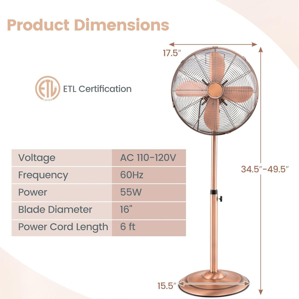 16'' Oscillating Pedestal Fan with 3 Speed L724