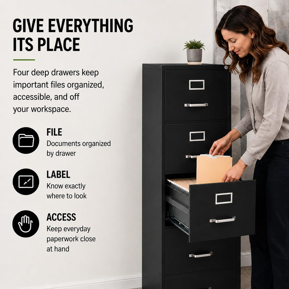 4 Drawers Black Metal Filing Cabinet J71283