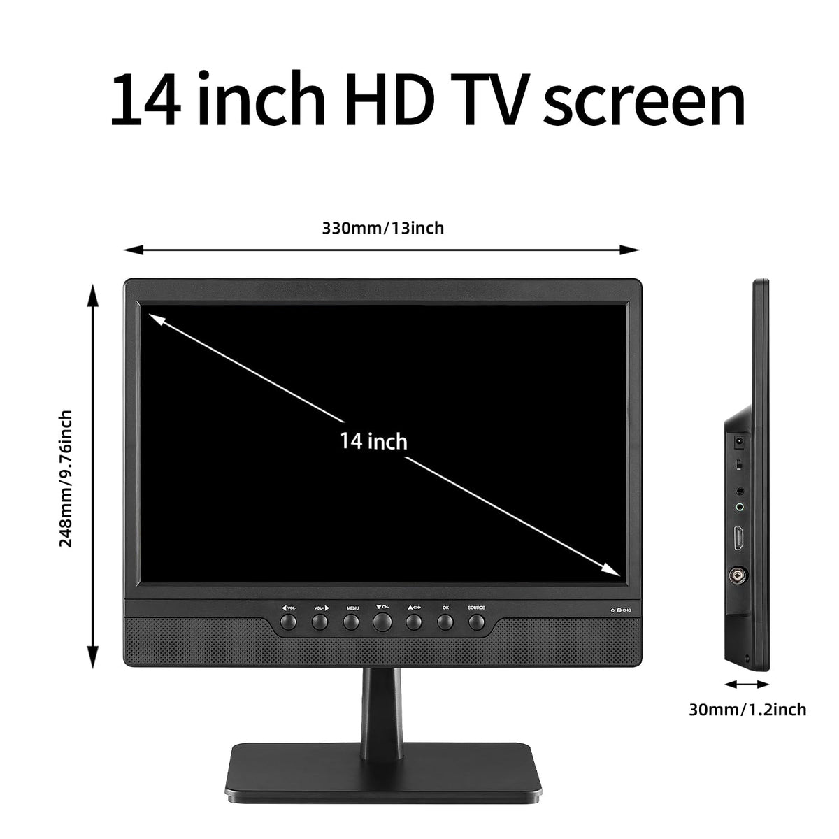 14 Inch Portable TV with Rechargeable Battery, ATSC Tuner, USB/HDMI/AV, 12 Volt C65685