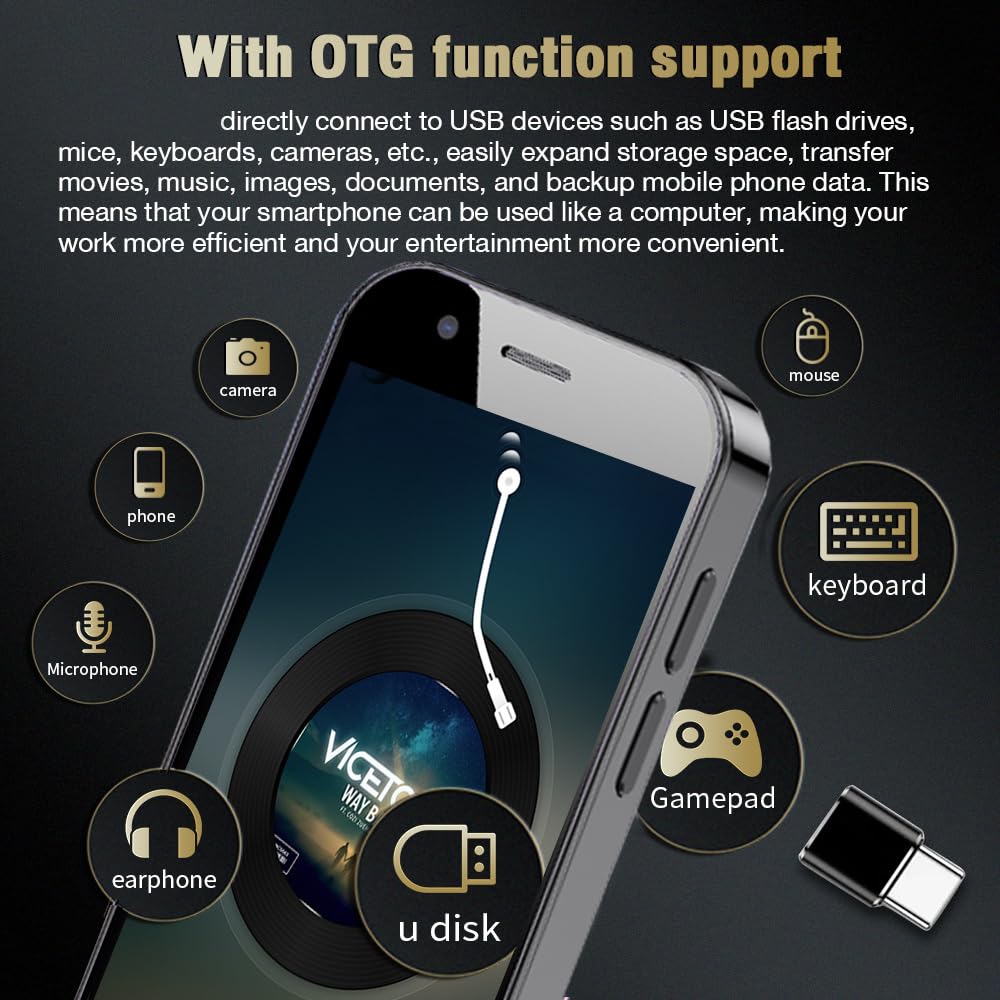 Mini Smartphone Unlocked Cell Phone 3.0 Inch Android 4G Quad Core Dual SIM Black H876734