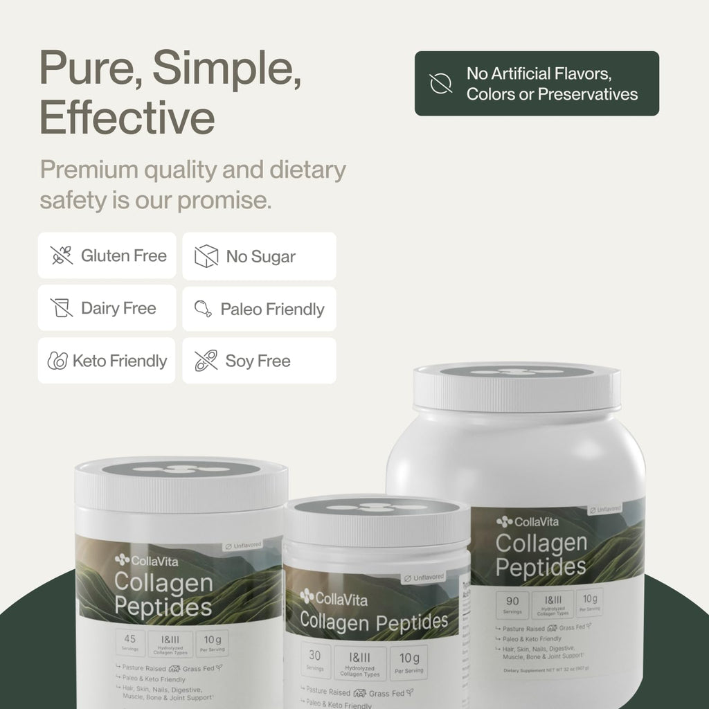 Collagen Peptides Powder Grass-Fed Pasture-Raised Hydrolyzed Type I & III Unflavored 32 oz U46399