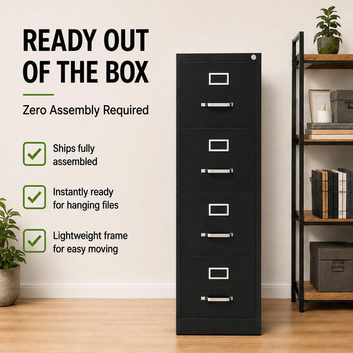 4 Drawers Black Metal Filing Cabinet J71283