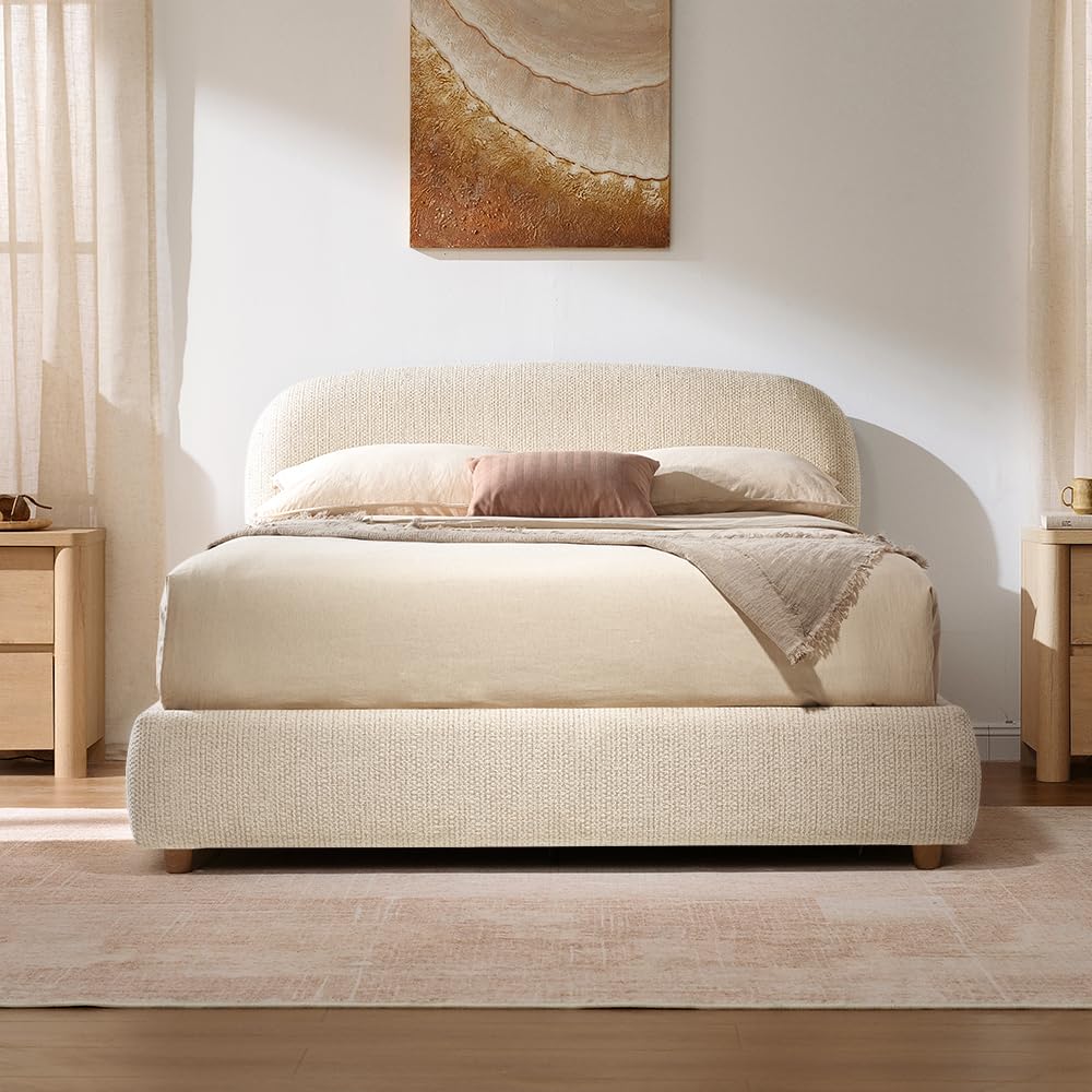 Queen Lift Up Storage Bed Frame with Adjustable Headboard, Beige R345394