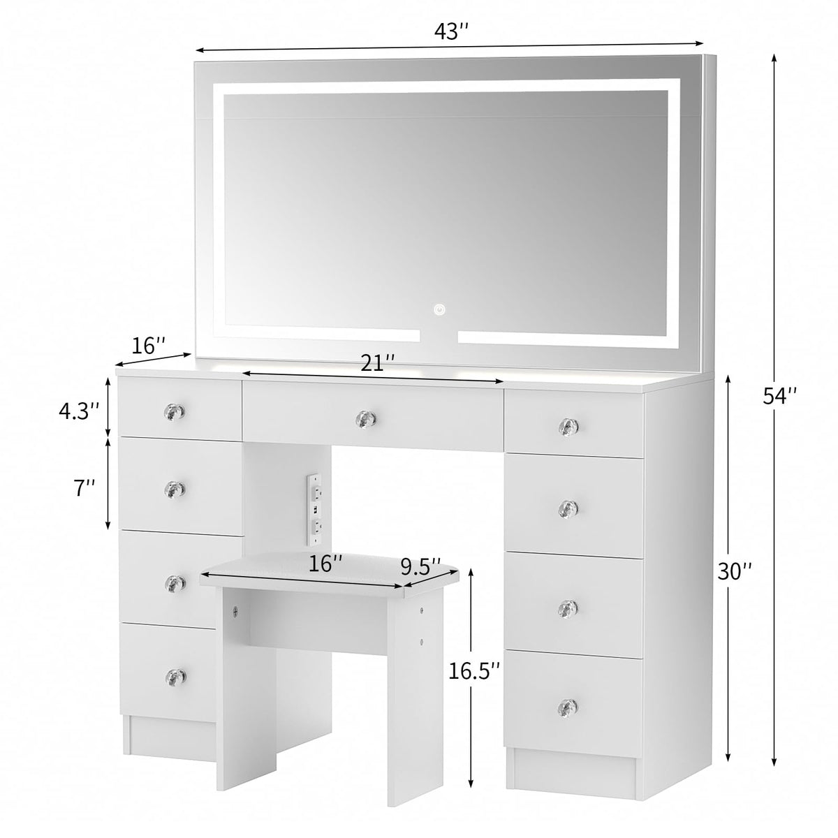 Vanity with Lighted Mirror and 9 Drawers J995