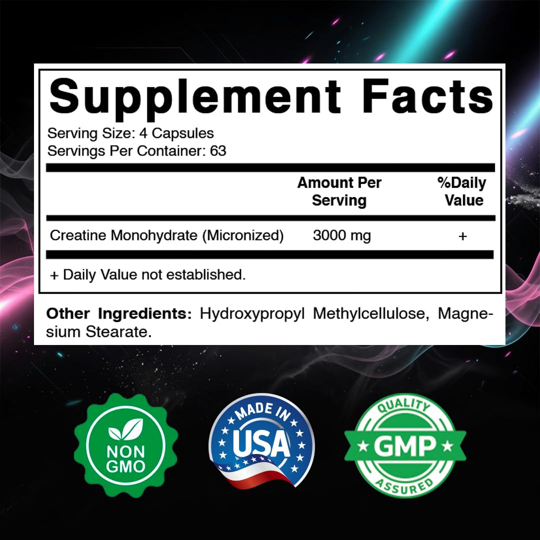 Micronized Creatine Monohydrate 3000 mg 250 Capsules J664