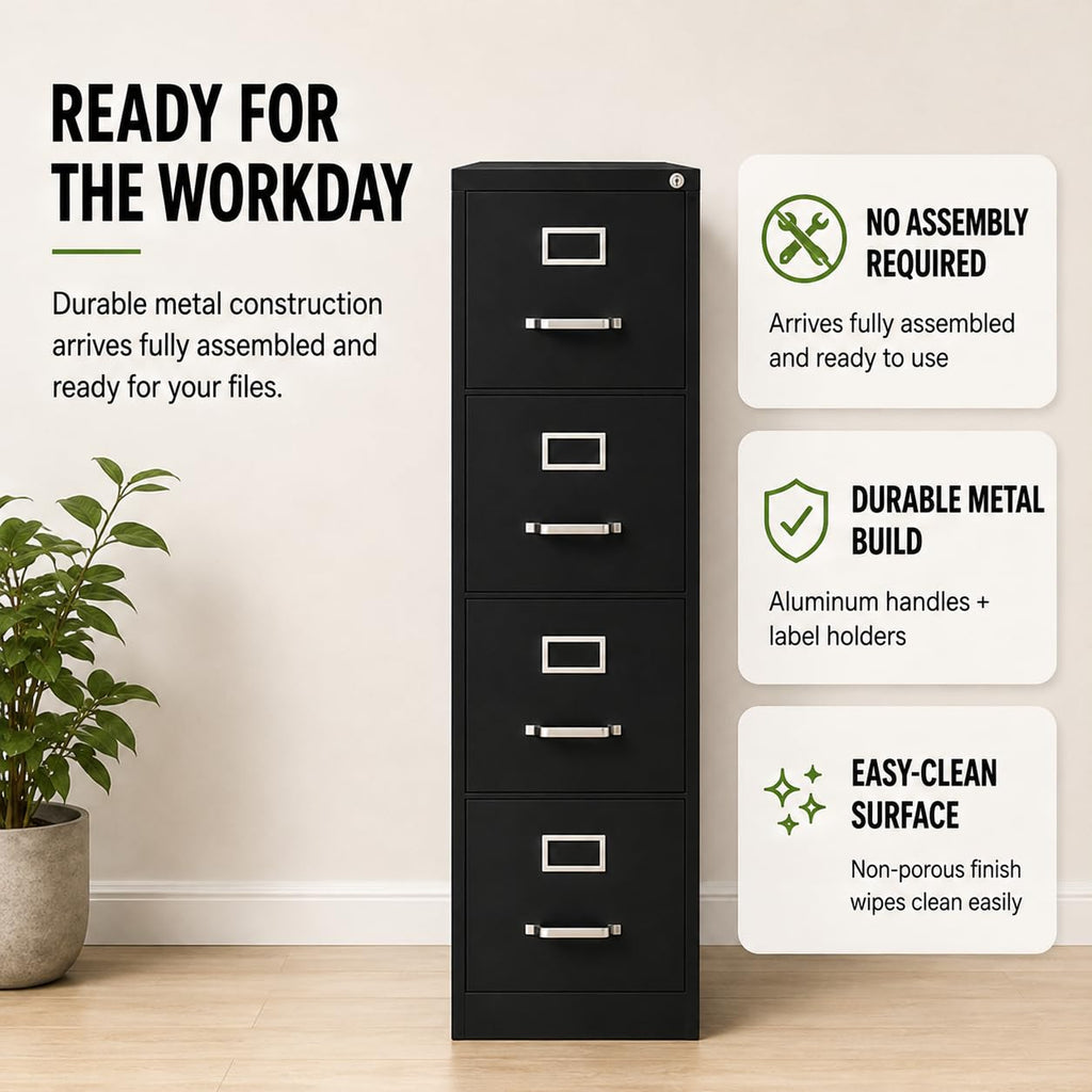 4 Drawers Black Metal Filing Cabinet J71283