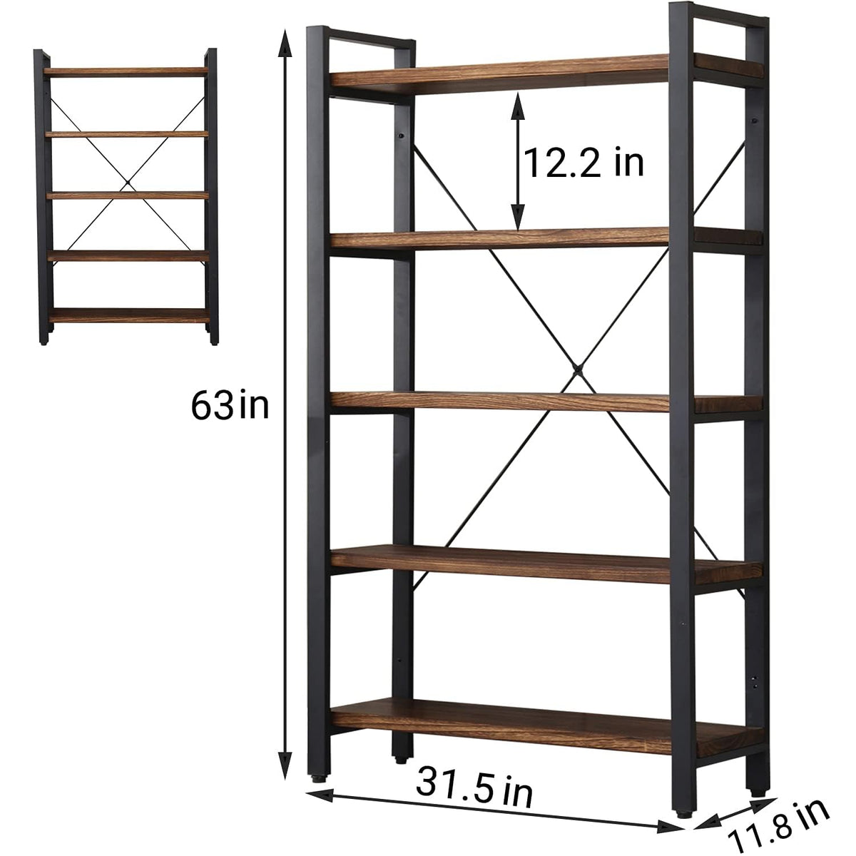 5 Tier Solid Wood Metal Bookcase R617597