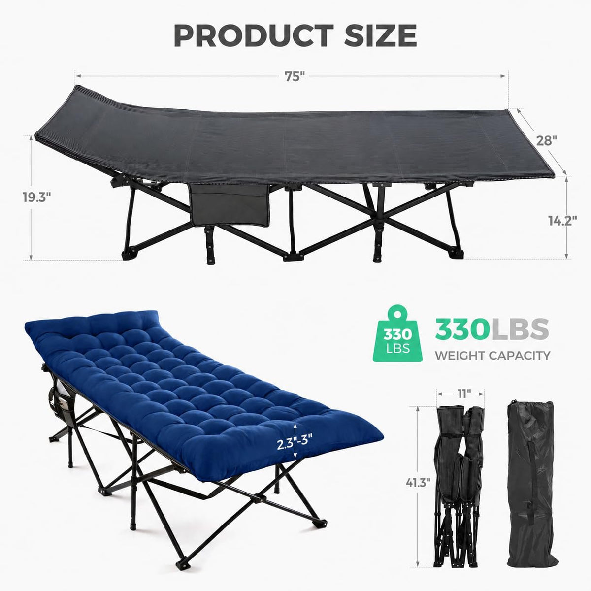 Folding Camping Cot with Mattress U17874
