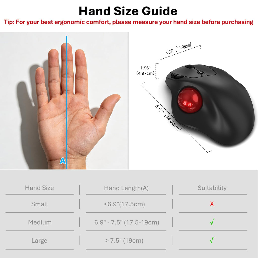 Wireless Trackball Mouse, Ergonomic with 30° Tilt, 5 DPI, Red T869147
