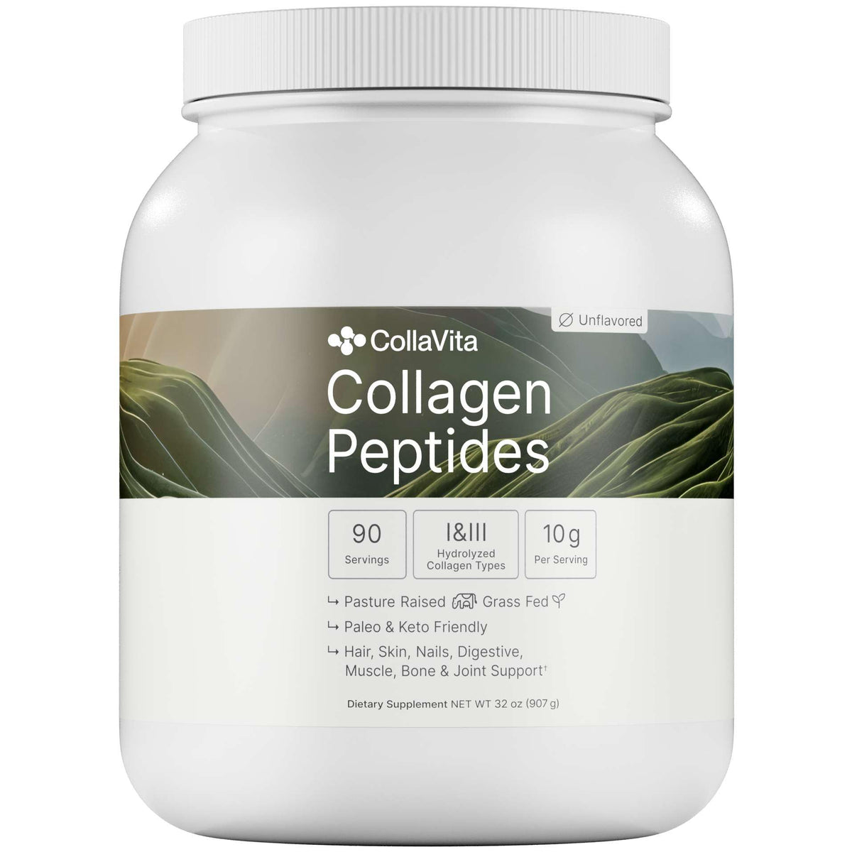 Collagen Peptides Powder Grass-Fed Pasture-Raised Hydrolyzed Type I & III Unflavored 32 oz U46399