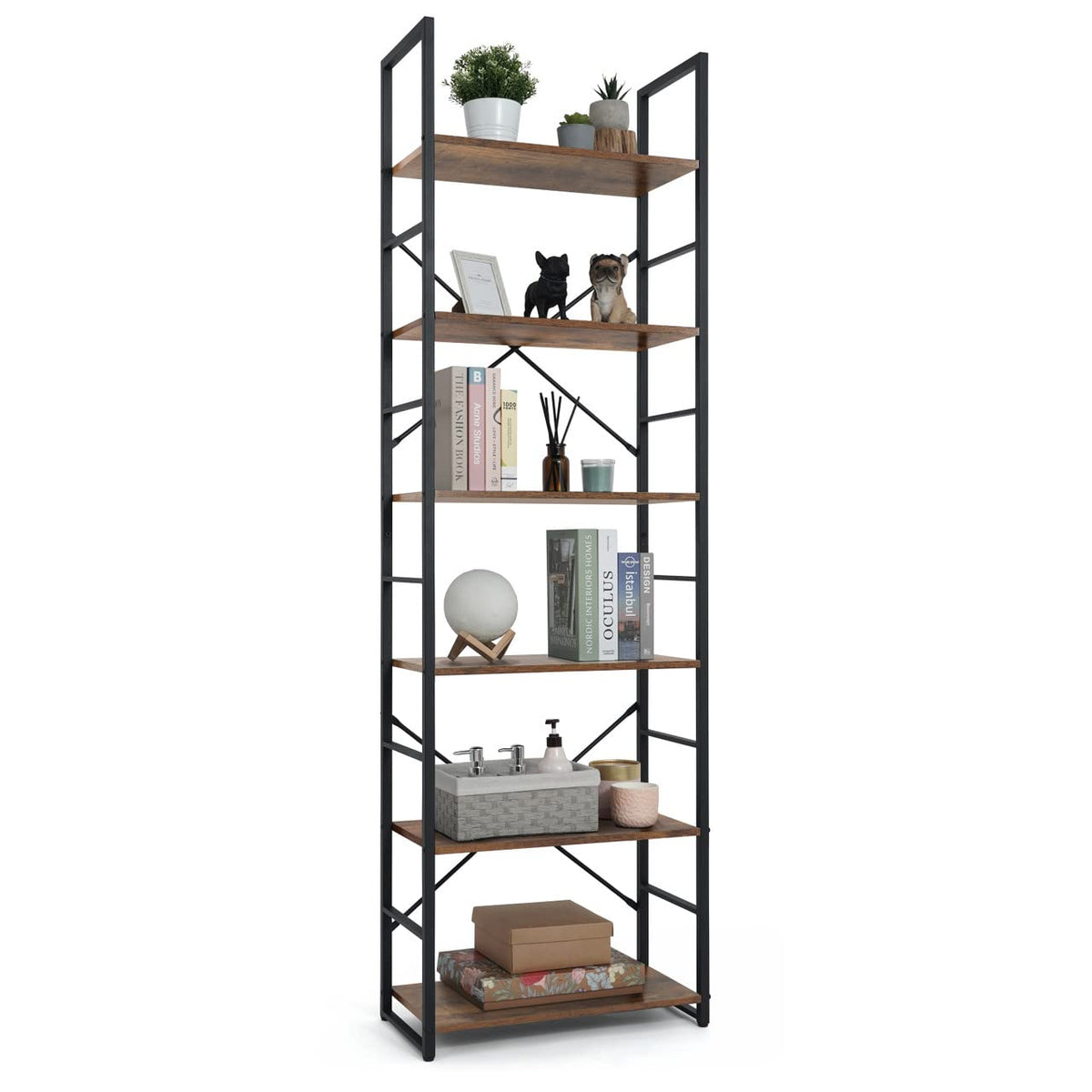 6 Tier 24 Inch Rustic Oak Bookshelf O130
