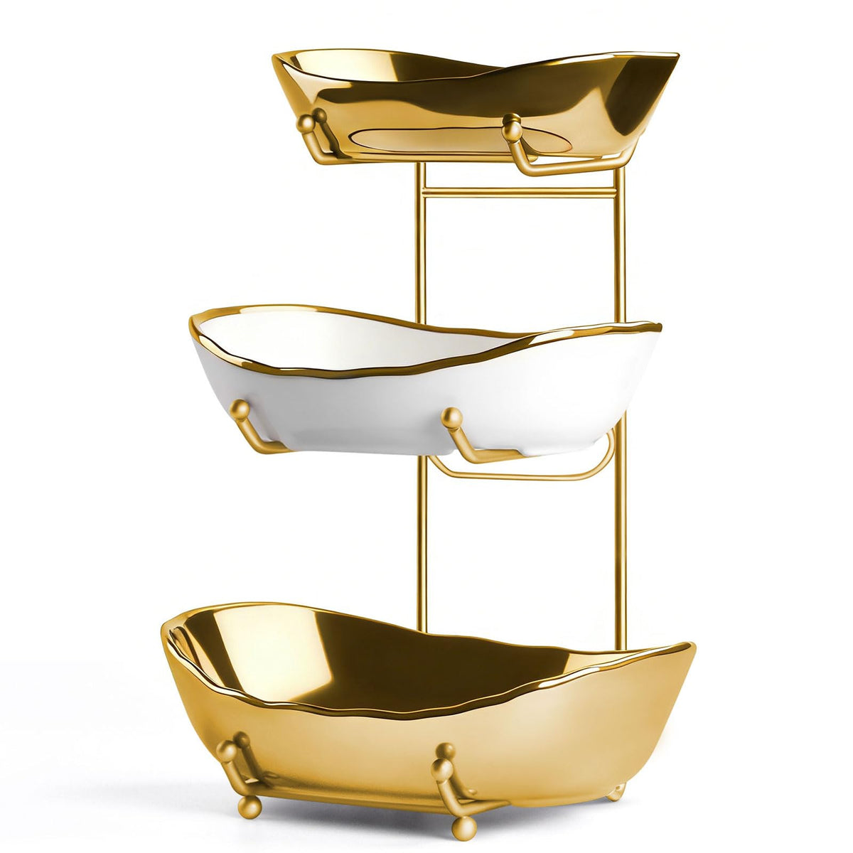 3 Tier Ceramic Fruit Bowl with Metal Stand J394