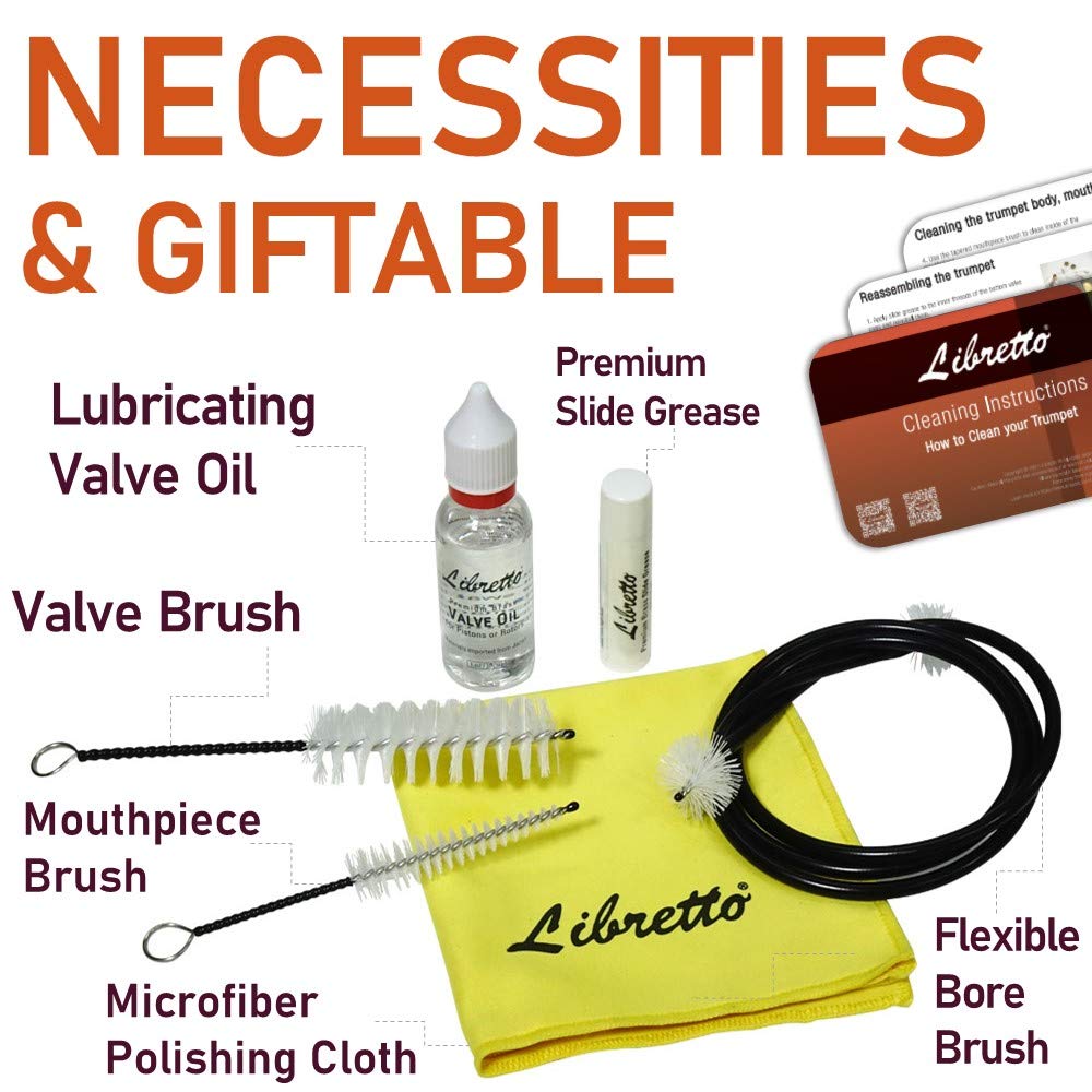 Trumpet Care Kit with Valve Oil, Slide Grease, Cleaning Cloth, Brushes and Case I683818