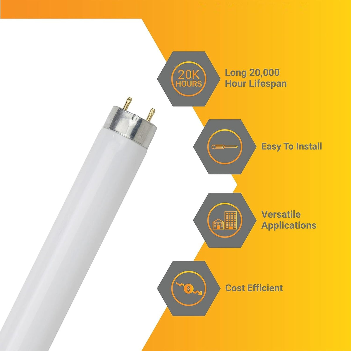 24 Inch T8 Fluorescent Tube Light Bulb 17W 3500K G13 Bi-Pin Pack of 10 U5258