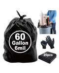6 Mil Heavy Duty Contractor Trash Bags, 50/55/60 Gallon, Black, 20 Pack B41500