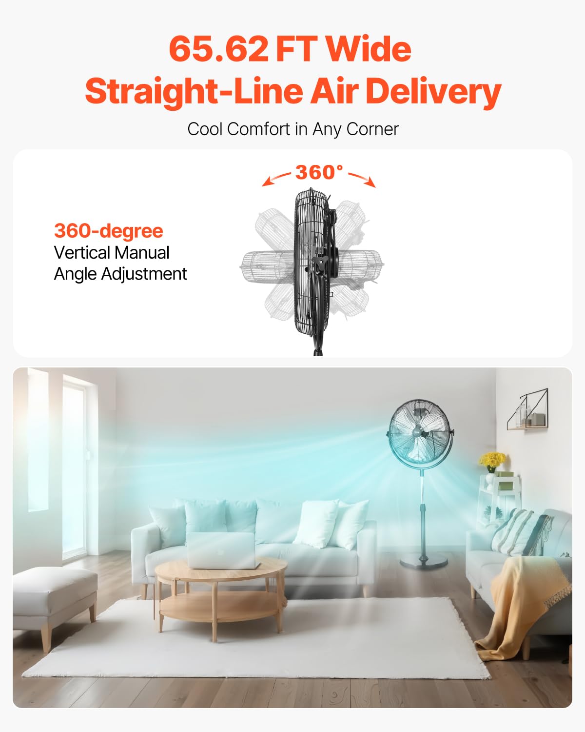 18 Inch Adjustable Height Standing Fan with 3 Speeds, Black Z13774