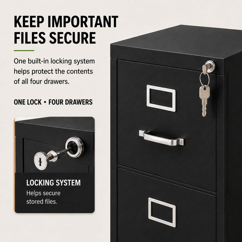 4 Drawers Black Metal Filing Cabinet J71283