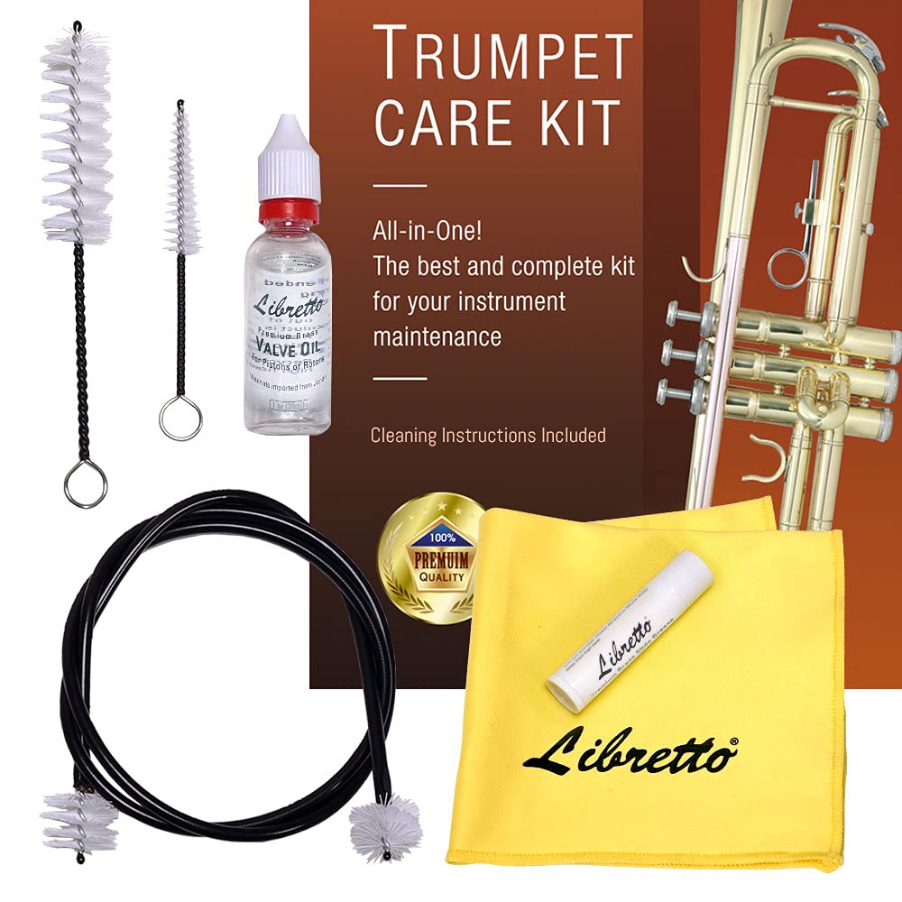 Trumpet Care Kit with Valve Oil, Slide Grease, Cleaning Cloth, Brushes and Case I683818