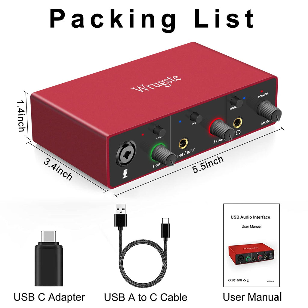 USB Audio Interface 24Bit/192kHz 48V Phantom Power Q9737