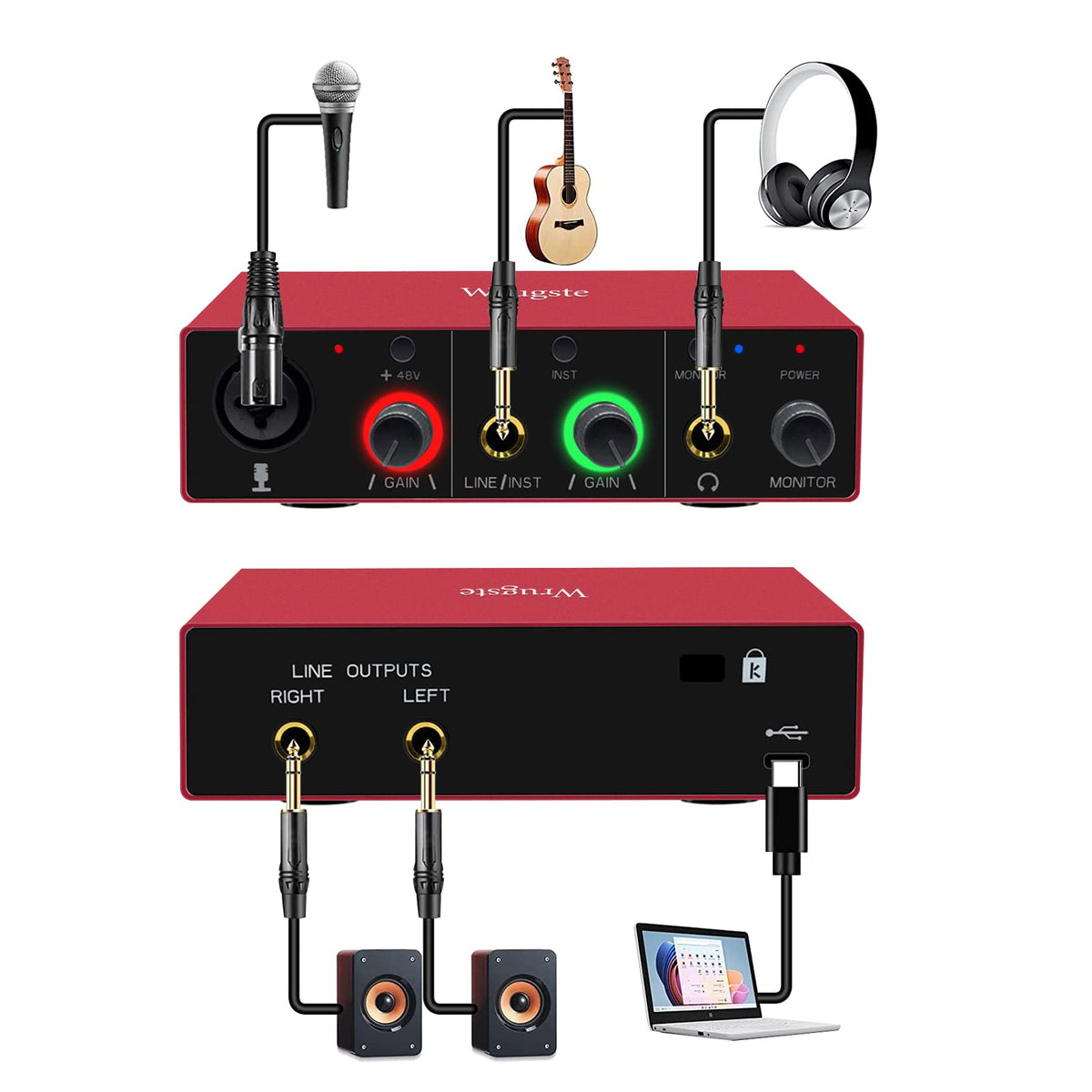 USB Audio Interface 24Bit/192kHz 48V Phantom Power Q9737