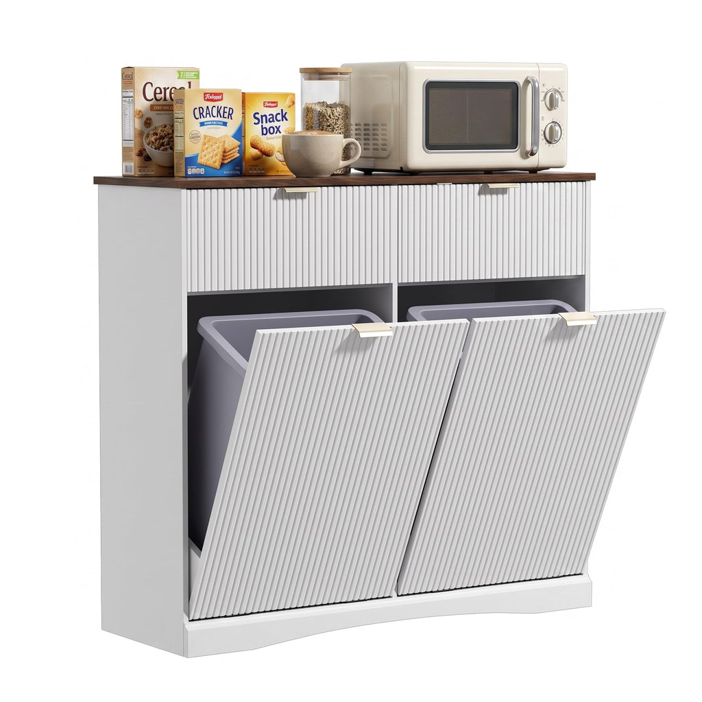 White and Dark Walnut Tilt Out Trash Cabinet M7469