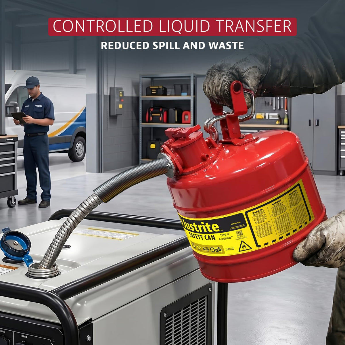 Red Galvanized Steel Gasoline Safety Can R982766