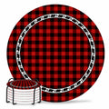 Red Black Buffalo Plaid Set of 6 Absorbent Stone Ceramic Coasters with Holder A915060