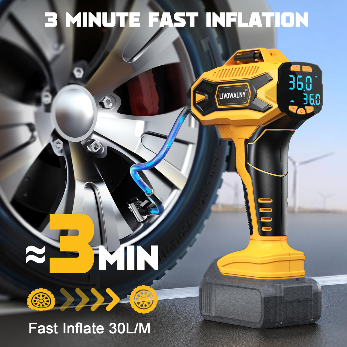 Cordless Portable Tire Inflator Air Compressor 160PSI Digital Pressure Gauge W636306