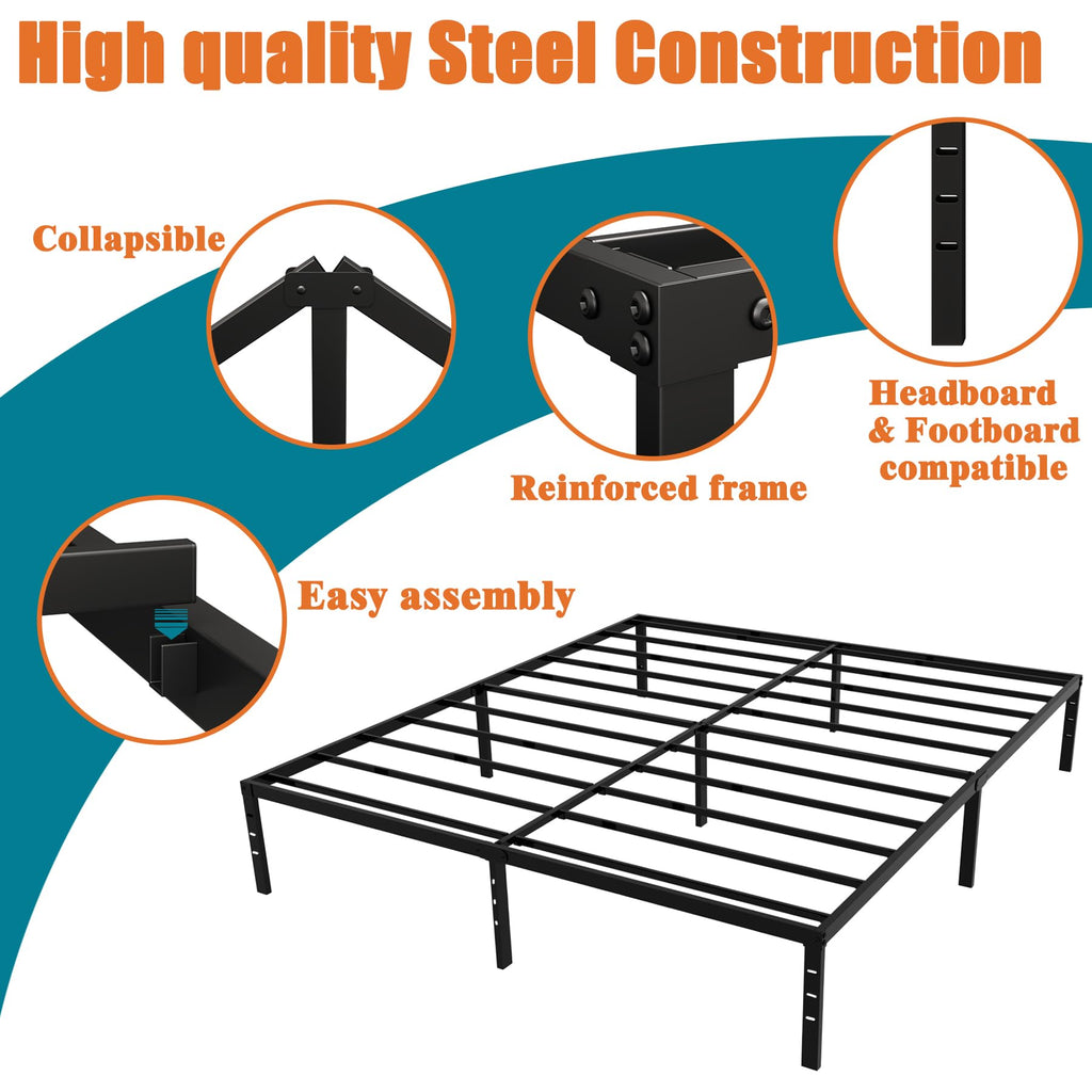 King Size Black Metal Bed Frame with Underbed Storage I757