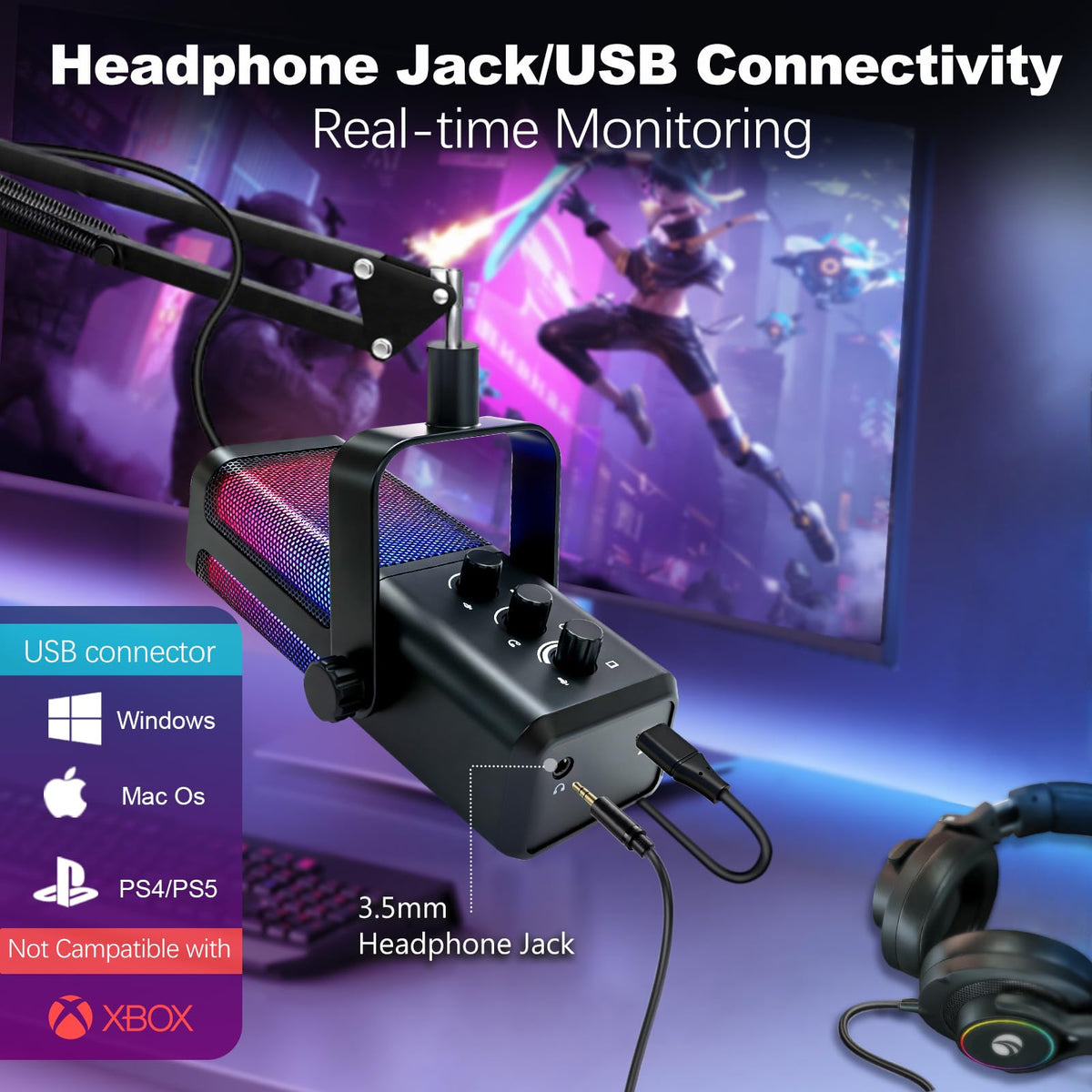 Black USB Condenser Microphone with Boom Arm F216800