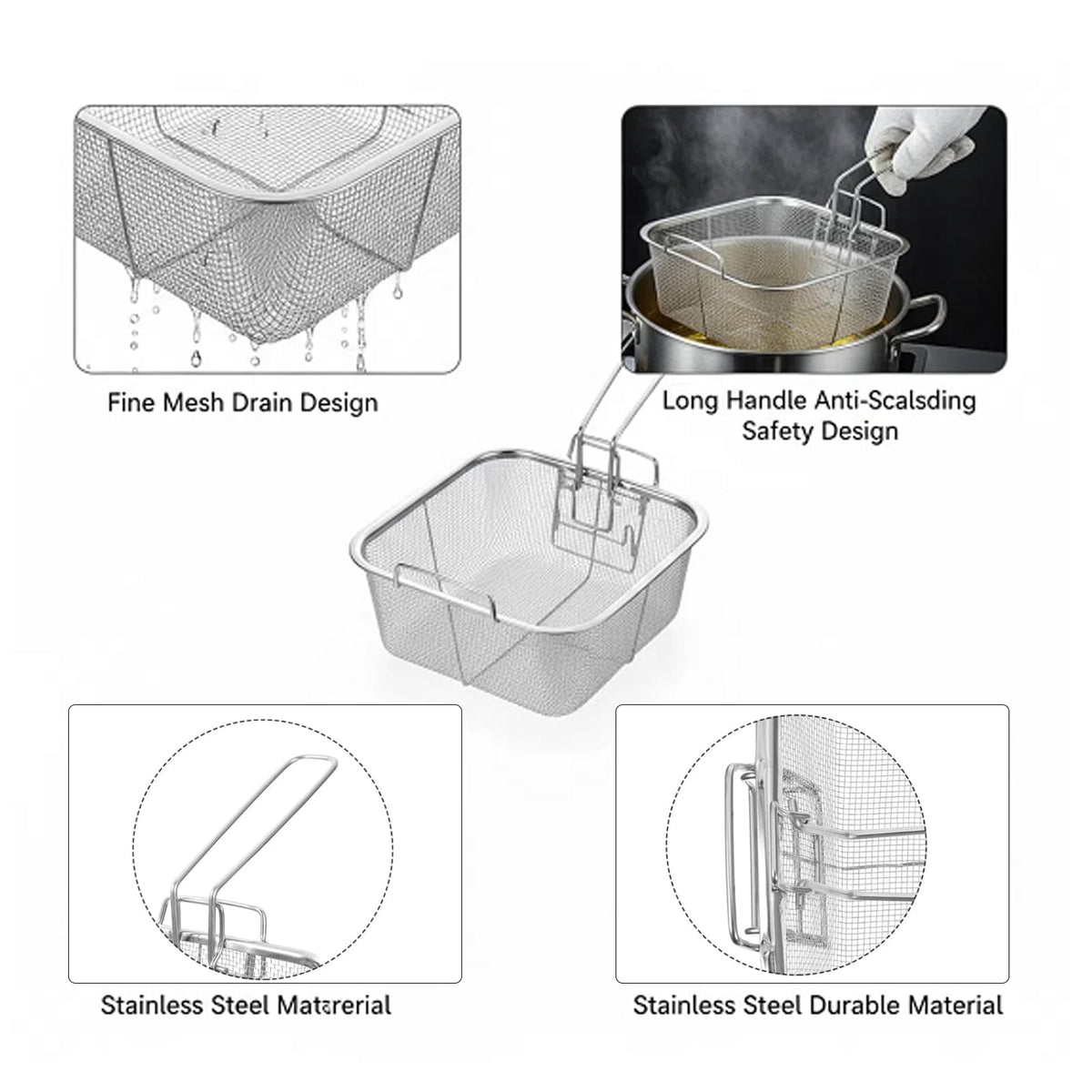 7.8 Inch Stainless Steel Deep Fry Basket A353