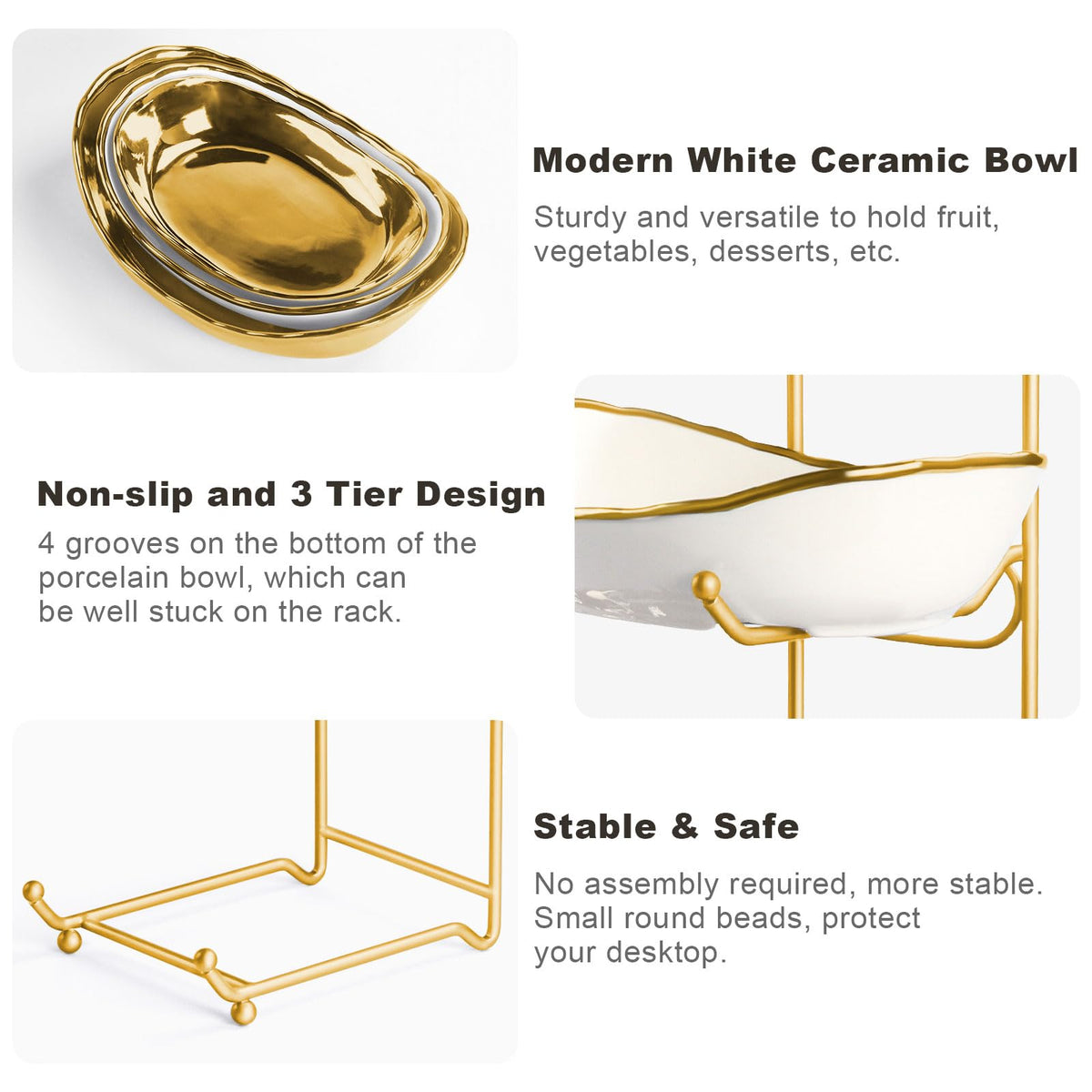 3 Tier Ceramic Fruit Bowl with Metal Stand J394