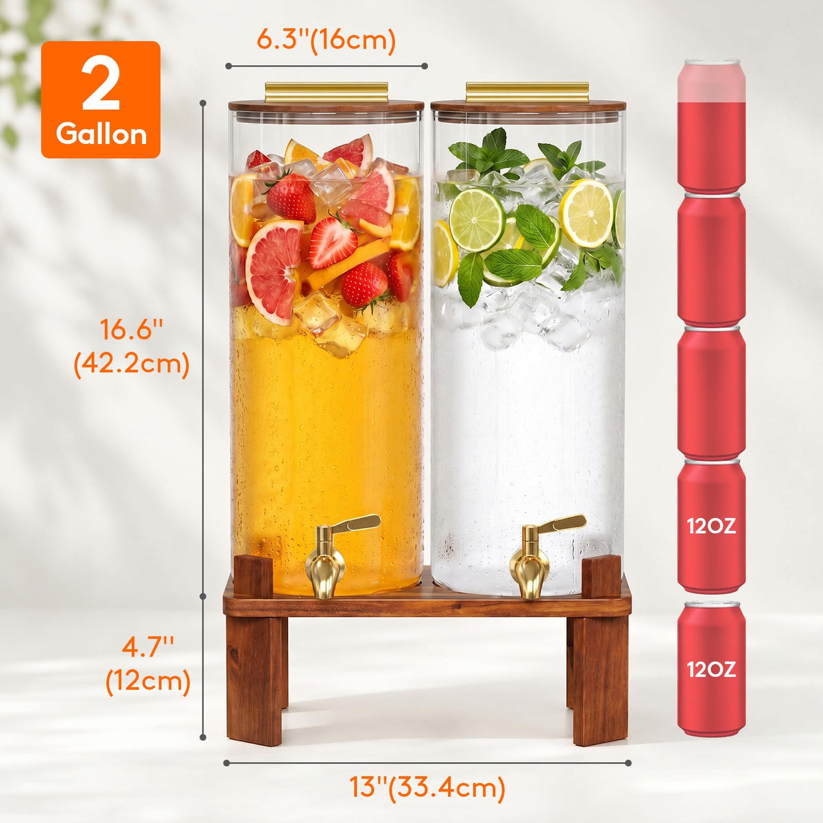 2 Gallon Glass Drink Dispenser with Wood Stand M712
