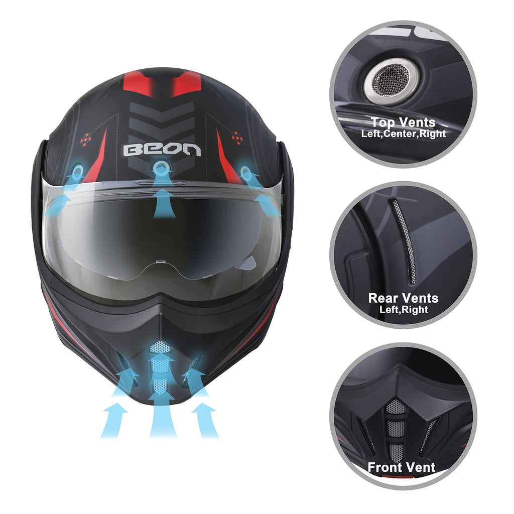 Full Face Motorcycle Helmet DOT Approved Modular with Anti-Fog Dual Visors U419