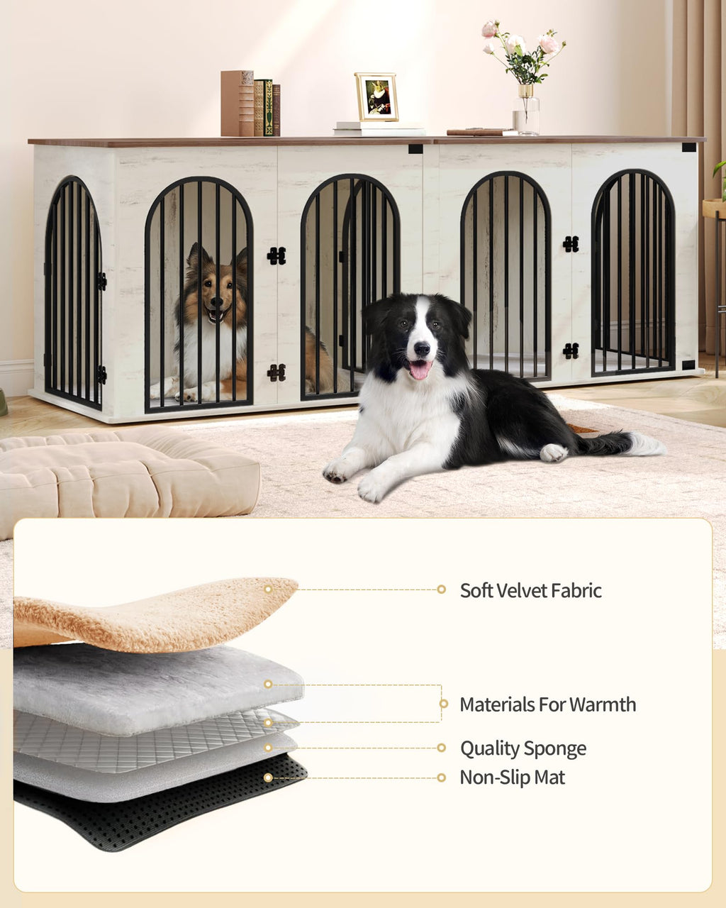 Double Dog Crate Furniture with Cushion K94544