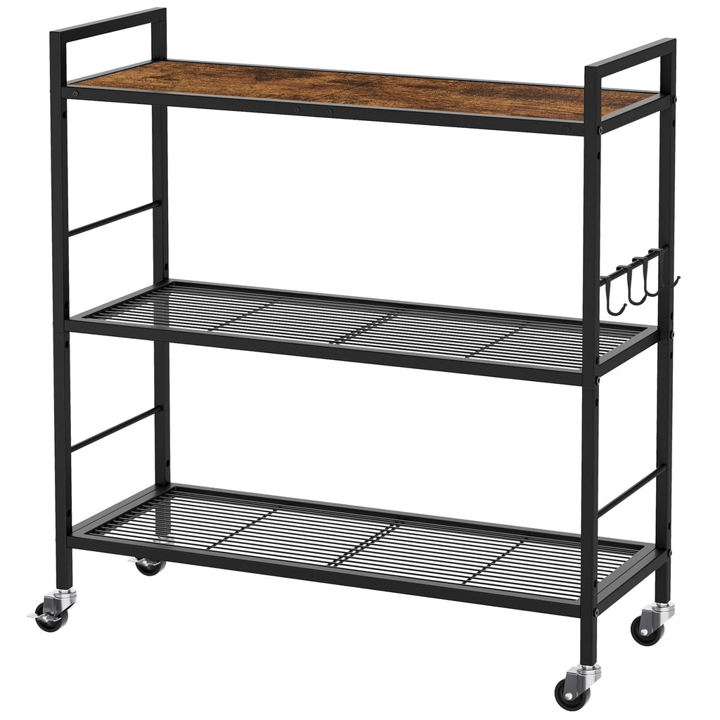 3-Tier Metal Storage Rack with Wheels, Mesh Shelving Unit, Black W3952