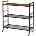 3-Tier Metal Storage Rack with Wheels, Mesh Shelving Unit, Black W3952