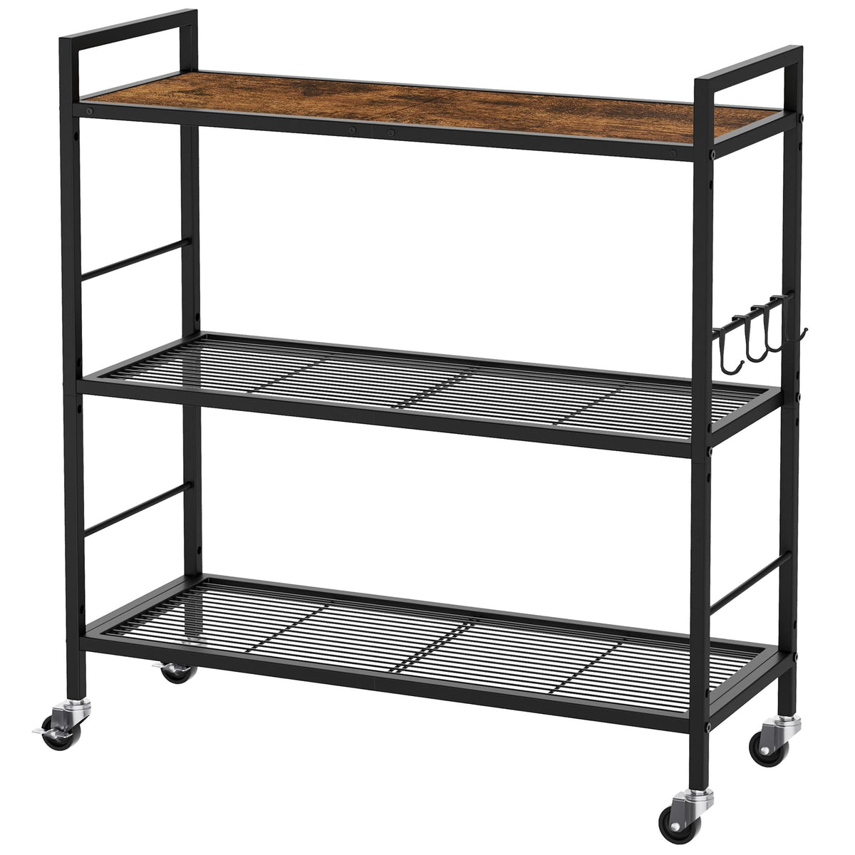 3-Tier Metal Storage Rack with Wheels, Mesh Shelving Unit, Black W3952