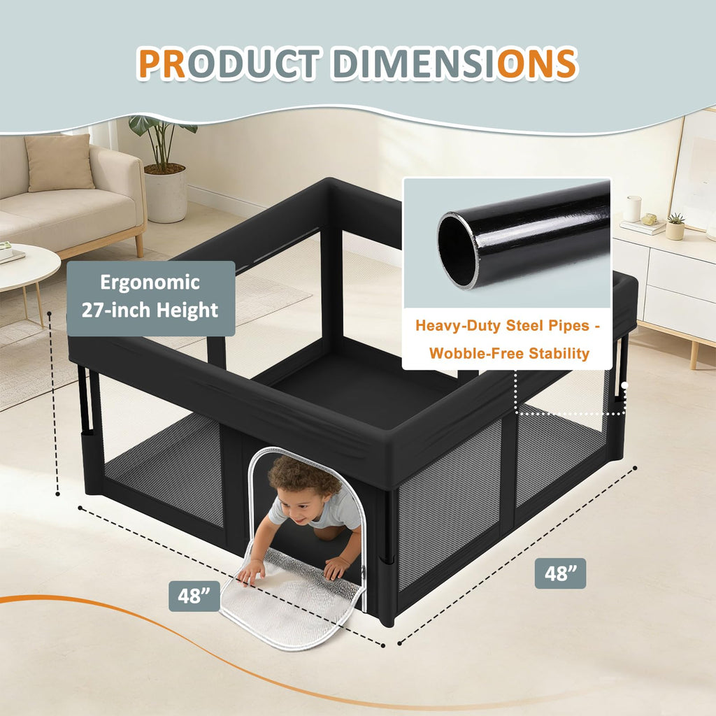 Foldable Baby Playpen, 48"×48" Play Yard with Gate, Mesh F251