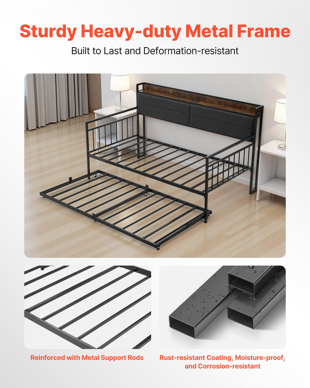 Twin Size Metal Daybed with Trundle P4060