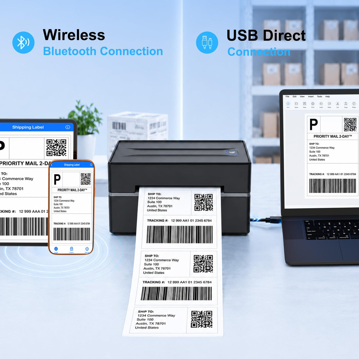 Thermal Shipping Label Printer 4x6 Bluetooth B216