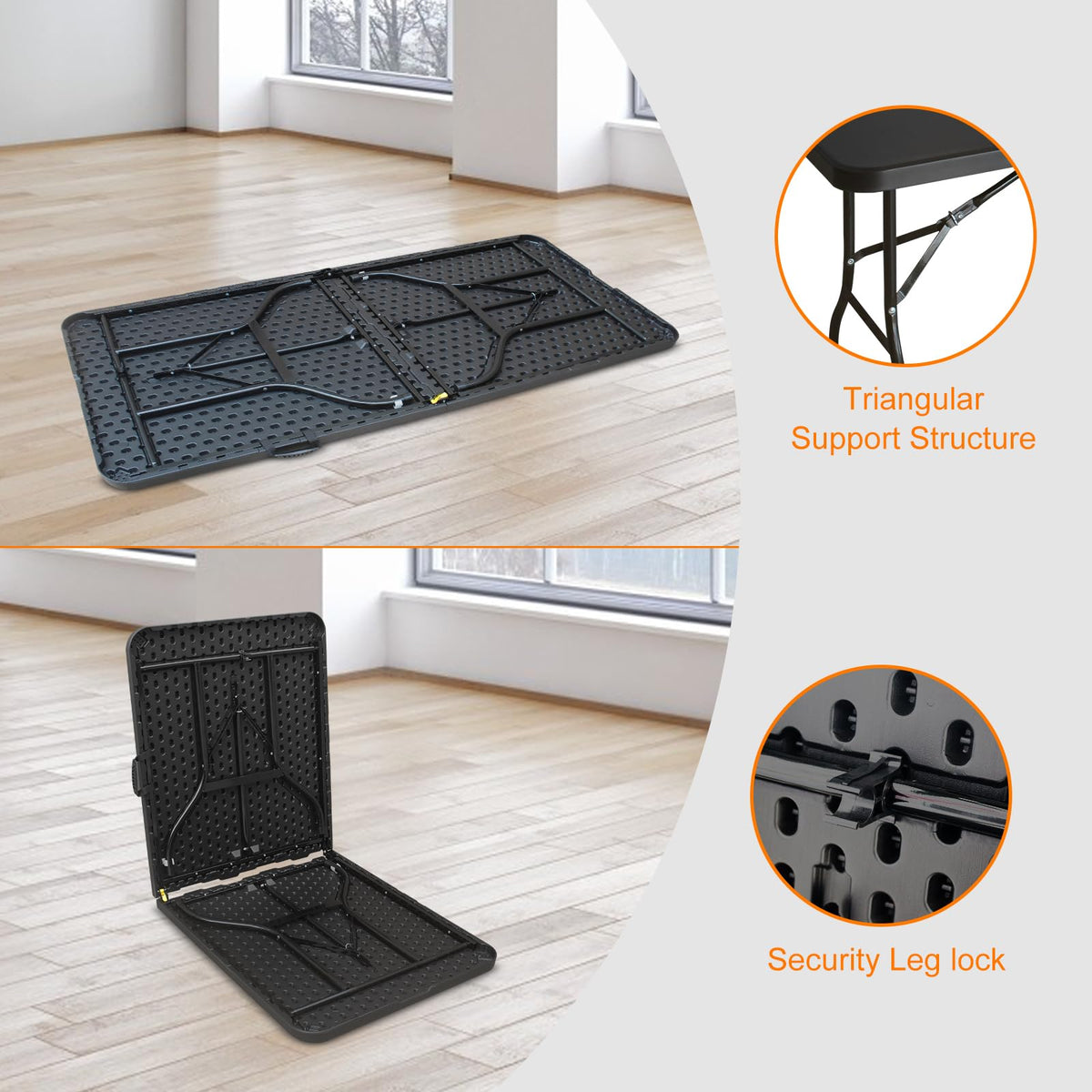 6 FT Black Folding Table with Carry Handle N308130