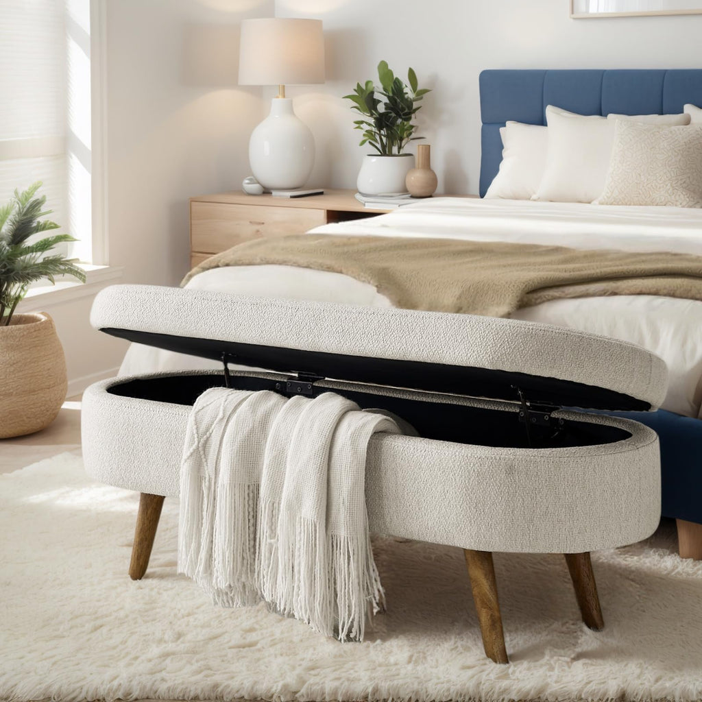 43.5" Beige Linen Storage Ottoman Bench B81575