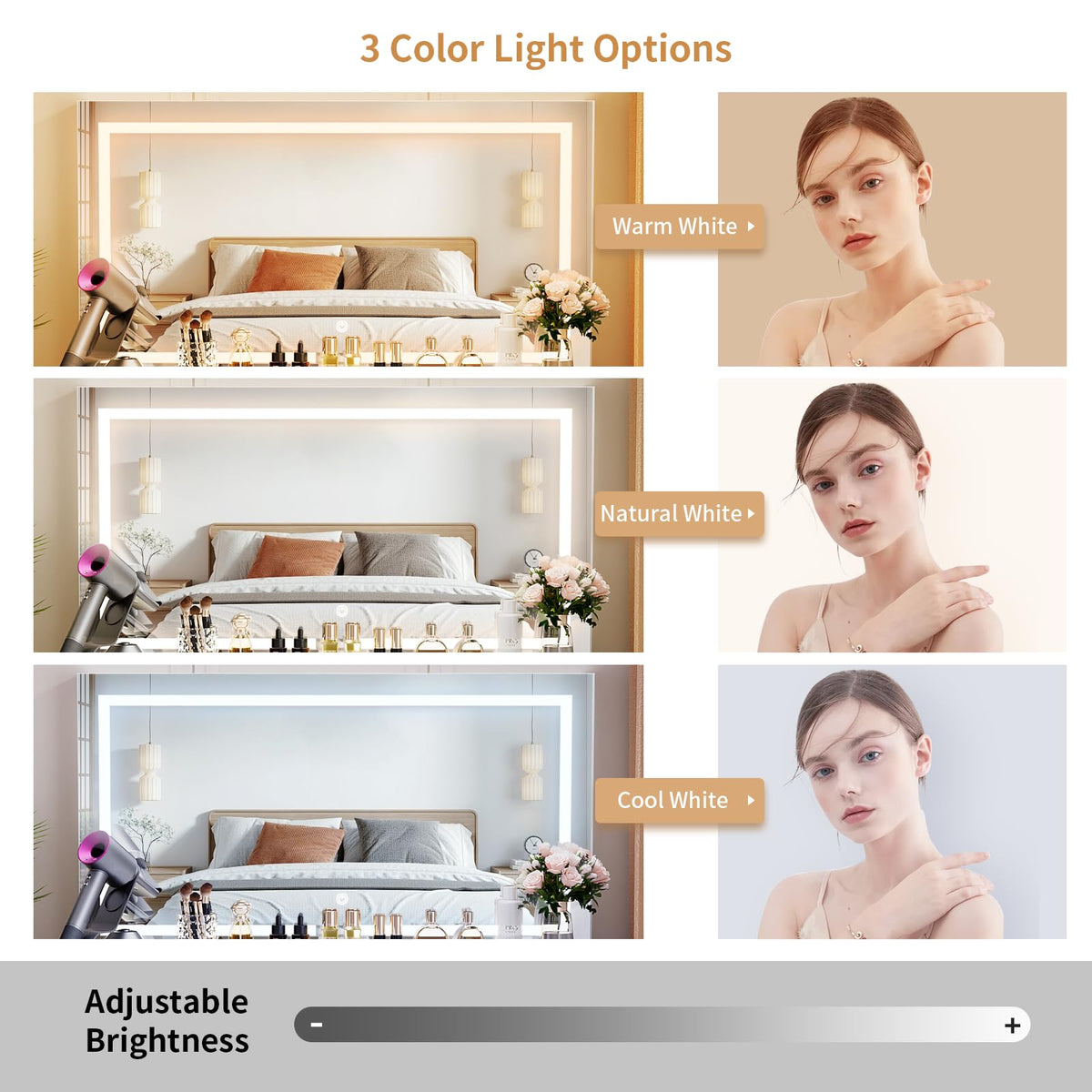 Vanity with Lighted Mirror and 9 Drawers J995
