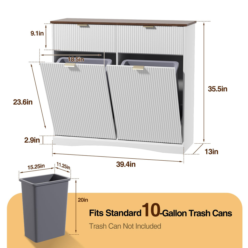 White and Dark Walnut Tilt Out Trash Cabinet M7469