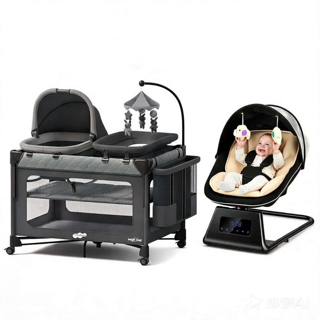 7 in 1 Pack and Play with Bassinet and Changing Station, Portable Electric Baby Swing T8174